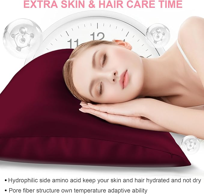 Mulberry Silk Pillow Cases Queen Size with Hidden Zipper, Ultra Smooth and Soft Breathable Cooling Silk Satin Pillowcase for Hair and Skin, Gifts for Women Men (Burgundy Red, 20x30 Inches, 1 Pack)
