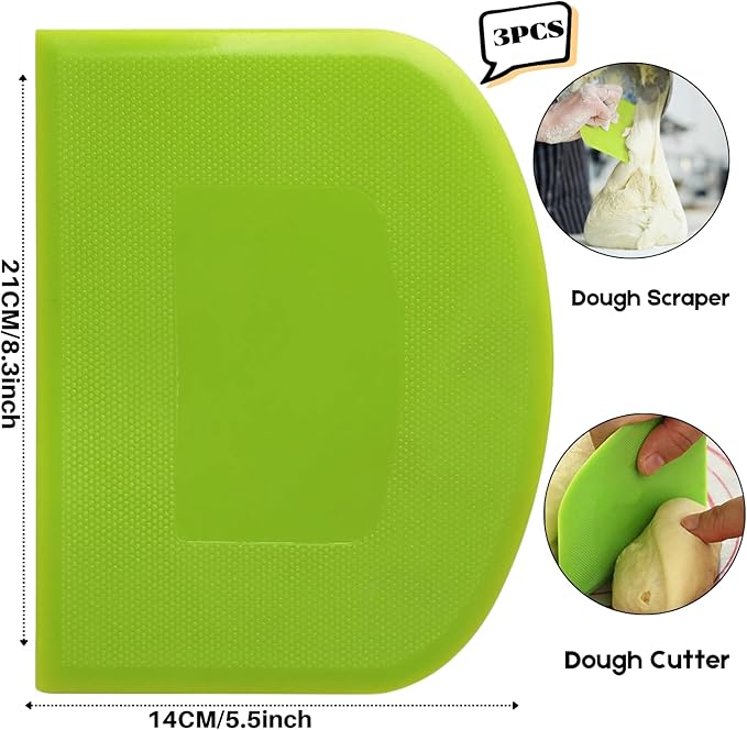 SURDOCA Dough Scraper Bench Scraper - 3P 8.3x5.5" Plastic Flexible Bowl Scraper, Sharp Edge & Angles Cake Scraper. Non-Slip Bakeware Decorating Tools Sculpting & Modeling Tools - Pure Yellow