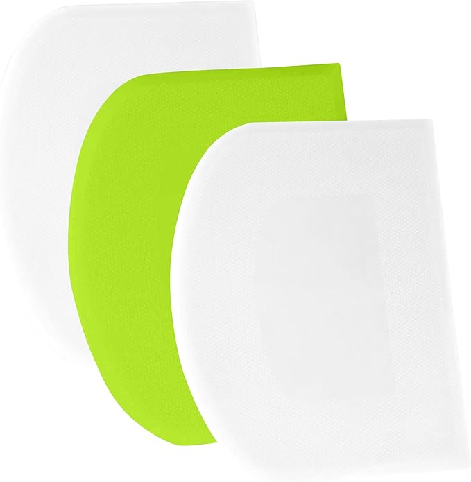 SURDOCA Dough Scraper Bench Scraper - 3P 5.9x4.3" Plastic Flexible Bowl Scraper, Sharp Edge & Angles Cake Scraper. Non-Slip Bakeware Decorating Tools Sculpting & Modeling Tools - White+Green+White