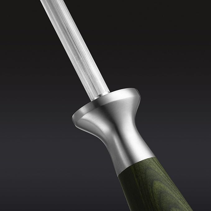 HexClad Honing Rod, 9 -Inch Japanese Damascus Stainless Steel Rod, Pakkawood Handle