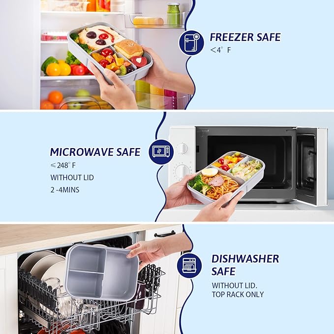 MISS BIG Bento Box for Kids, Leakproof Lunch Box, No BPAs & Chemical Dyes, M/W, D/W & Fridge Safe (1150ml Gray)