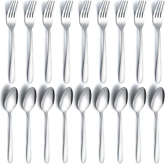 24 Pcs Forks and Spoons Silverware Set, Food Grade Stainless Steel Flatware Cutlery Set for Home, Kitchen and Restaurant, 12 Dinner Forks and Dinner Spoons, Mirror Polished & Dishwasher Safe