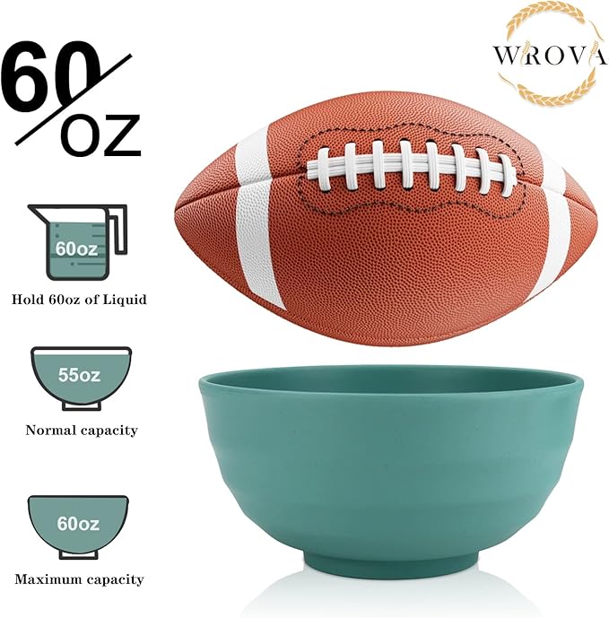 Wheat Straw Bowls Set 60 OZ Unbreakable Large Cereal Set of 6 - Microwave and Dishwasher Safe, Big for Camping and Party - BPA Free Soup Bowl for Serving Oatmeal and Salad - 6 Colors