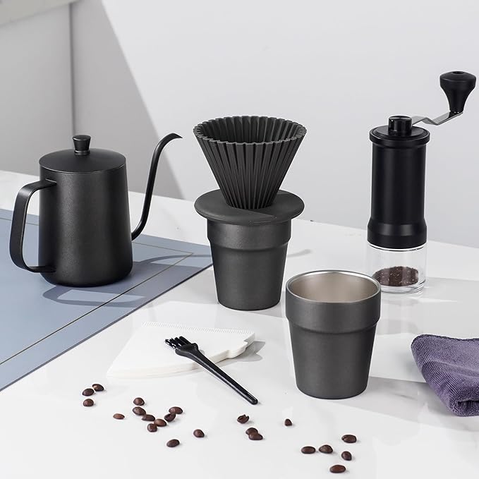 Travel Pour Over Cofiee Kit, Hand Drip Coffee Maker Set, All in One Camping Coffee Maker Kit, Pour Over Coffee Set, Ideal for Anniversary Birthday Gift