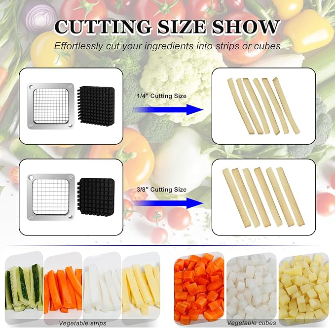 Replacement Chopper 1/4" and 3/8" Blade, 2 PCS Commercial Vegetable Chopper Dicer, French Fry Cutter Stainless Steel Blade for Fruit Cutting Machine Tomato Onion Pusher Block