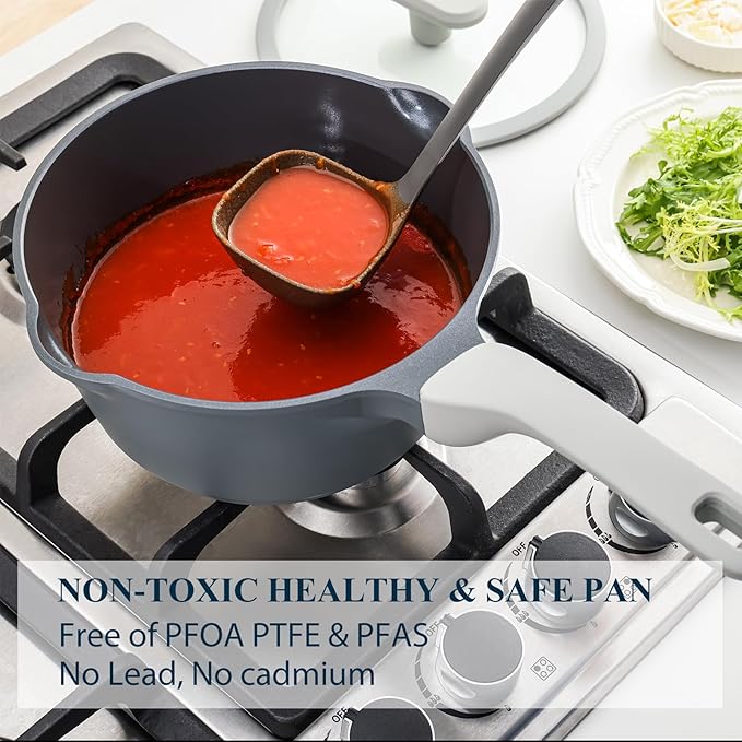 PRICUSIS Nonstick Saucepan Set with Lids, 2QT and 2.7QT Ceramic Sauce Pan Set, Non Toxic Sauce Pots with Pour Spouts for Multipurpose Use, PTFE, PFOA & PFAS Free, Induction Compatible
