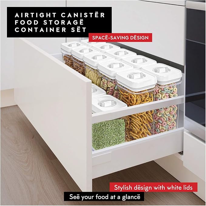 DWËLLZA KITCHEN Pasta Storage Containers for Pantry - Set of 2 White Airtight Spaghetti Container Storage - Ideal for Spaghetti & Noodles, Kitchen Pantry Organization and Storage, Keeps Food Fresh