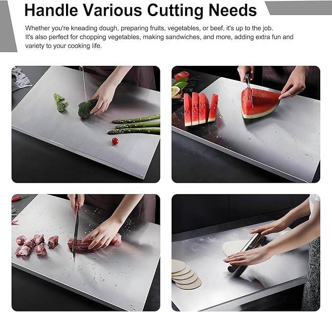 304 Stainless Steel Cutting Board – Stainless Steel Kitchen Chopping Boards Non-Slip, Dishwasher Safe – Ideal for Meat, Vegetables, Fruits, Bread & Baking – Commercial & Home Use (31.5 * 19.6in)