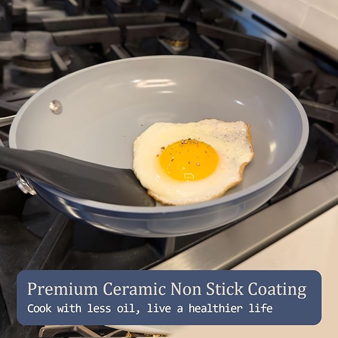 3.5QT Nonstick Ceramic Sauce Pan with Lid 8 Inch Ceramic Cookware Even Heat Distribution, Non Toxic PFAS-Free Healthy Cooking Pot for All Stovetops, Oven Safe Up To 500°F, Fusion Red