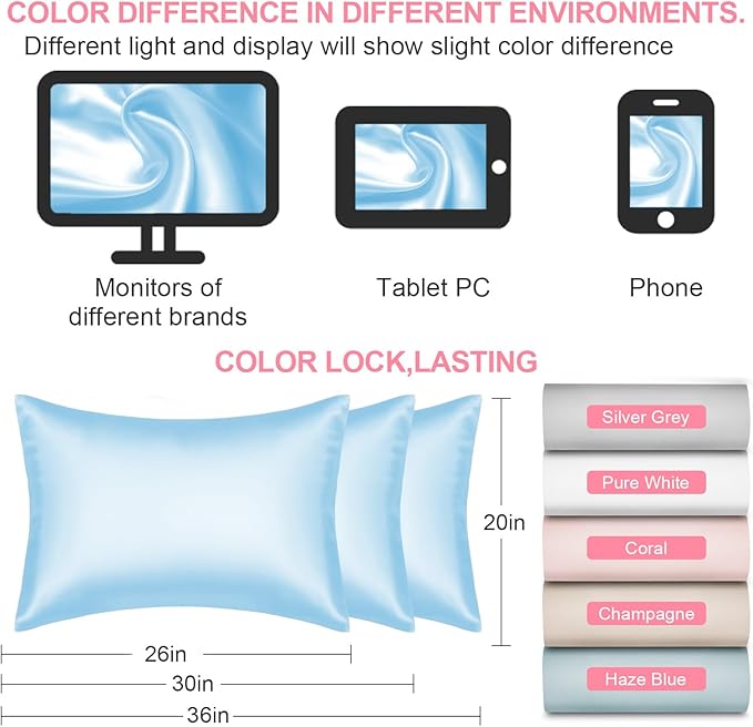 Mulberry Silk Pillow Cases 2 Pack Standard Size 20x26 Inches with Hidden Zipper, Ultra Smooth and Soft Breathable Cooling Silk Satin Pillowcase Set of 2, Better for Hair and Skin, Gifts for Women Men