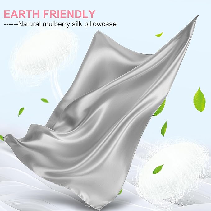 Mulberry Silk Pillow Cases Queen Size with Hidden Zipper, Ultra Smooth and Soft Breathable Cooling Silk Satin Pillowcase for Hair and Skin, Gifts for Women Men (Light Grey, 20x30 Inches, 1 Pack)