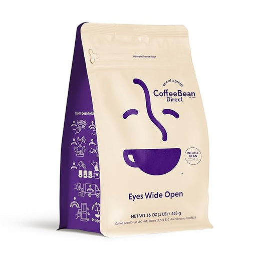 Coffee Bean Direct Eyes Wide Open, Whole Bean Coffee, Light Roast, 1 Pound Bag (Pack of 1)