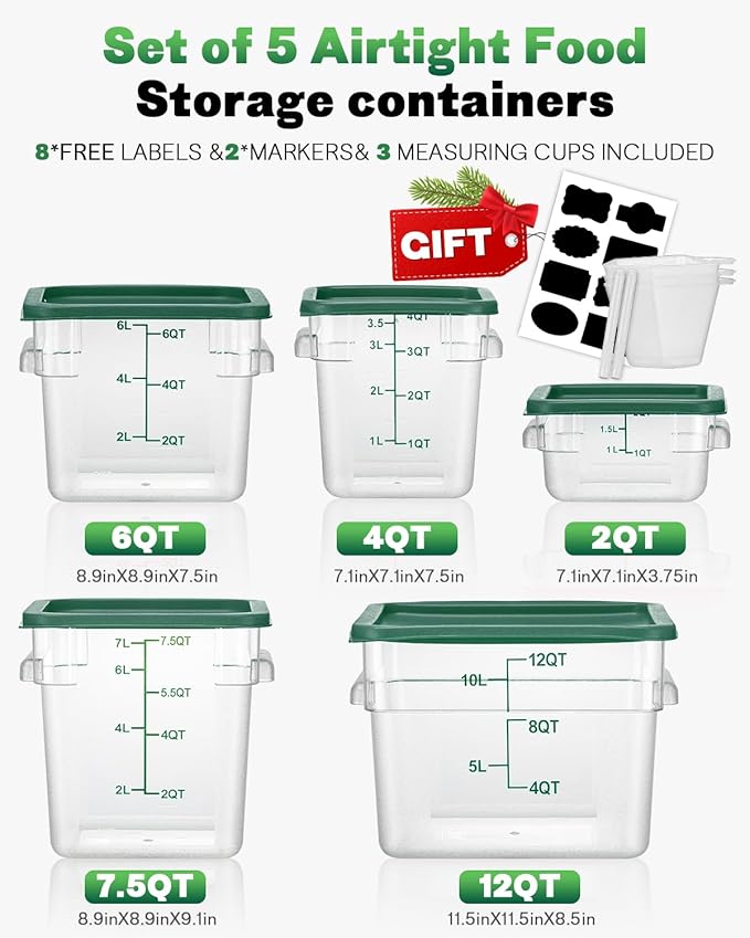 8QT Clear Food Storage Containers: 4 PCS[Food Grade][Hot&Cold Resistant] NSF Food Storage Containers with Lids for Home Restaurant Kitchen Storage Pizza Proof Dough, BPA Free N1