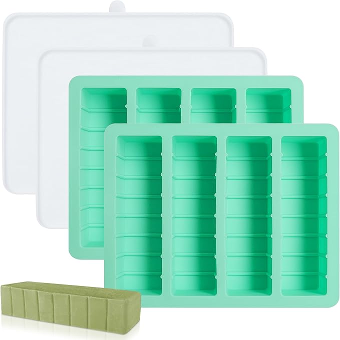 2Pack Butter Silicone Mold Tray with Lid, Non-Stick Butter Mold Tray for Homemade Butter Fits Standard Butter Stick Size, Ideal for Soap Bar, Energy Bar, Cake, Chocolate