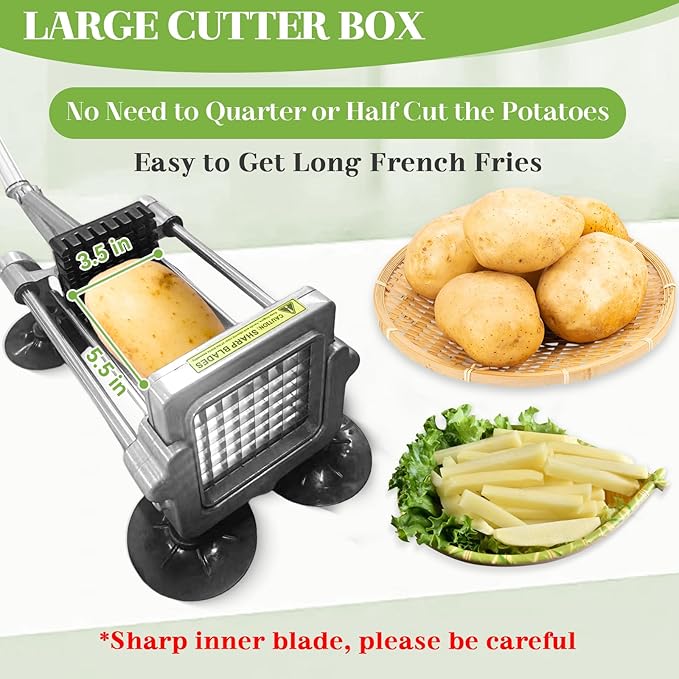 Commercial French Fry Cutter, Heavy Duty Potato Slicer with 3/8Inch Blade, Stainless Steel Potato ChopperFrench Fries Cutter with Suction Feet,