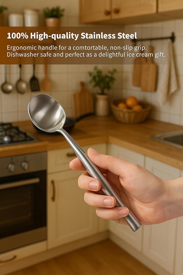 2Pcs Stainless Steel Ice Cream Scoop - Ergonomic Handle Ice Cream Scooper Heavy Duty Ice Cream Scoops Best Rated - One-Piece Dishwasher Safe Icecream Scoop Stainless Steel (2)