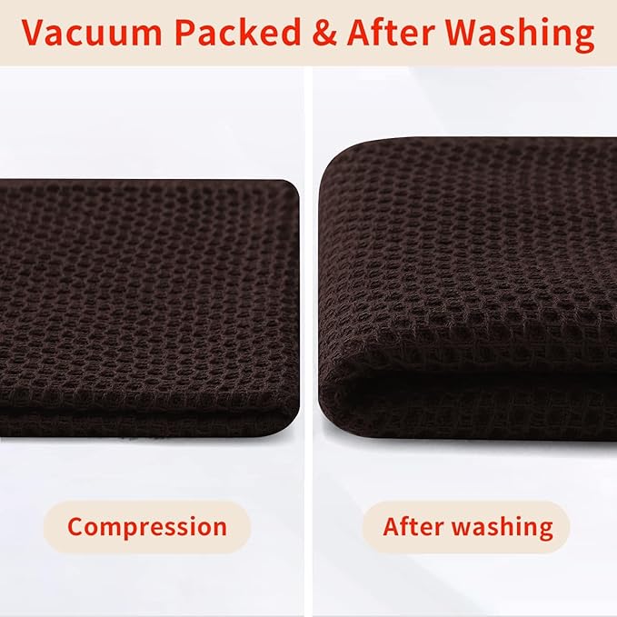 Homaxy 100% Cotton Waffle Weave Kitchen Dish Towels, Ultra Soft Absorbent Quick Drying Cleaning Towel, 13 x 28 Inches, 6-Pack, Dark Brown