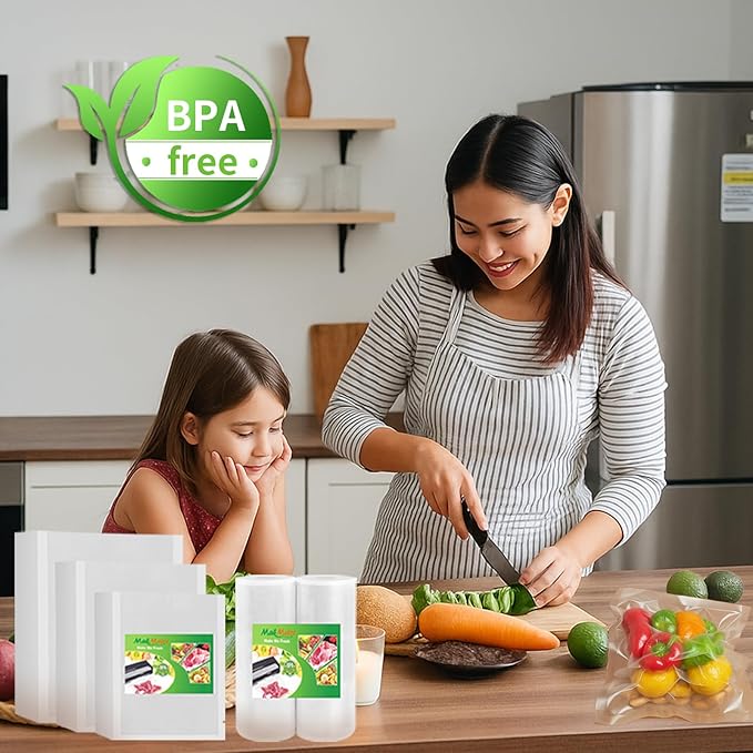 MakMeFre 2Pack (Total 100Feet) 8x50 Vacuum Sealer Bags Rolls with BPA Free,Heavy Duty Vacuum Food Sealer Storage Bags Rolls,Cut to Size Roll,Great for Sous Vide