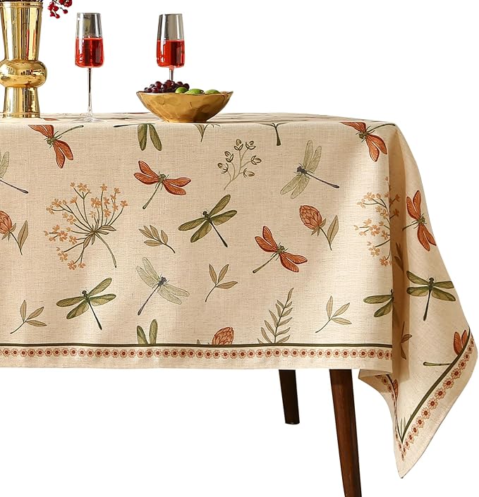 ISAENNE Designer Floral Linen Small Rectangular Tablecloth,French Off White Elegant Table Cloth,Washable Home Decor Tablecloths for Dining Thanksgiving Kitchen Christmas,55"*71"-Grace B