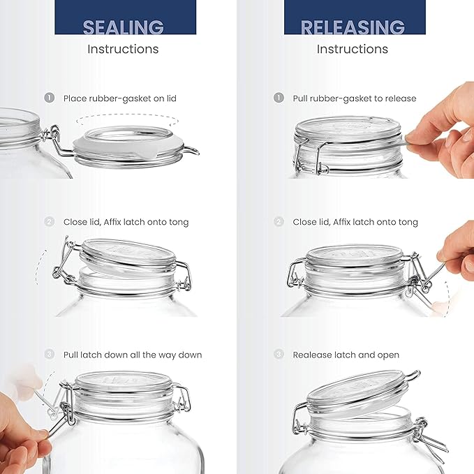 Bormioli Rocco Fido Collection, 6 Pack, 17 Oz. Food Storage Glass Jars, Airtight Rubber Seal & Glass Lid, With Stainless Wire Clamp, Made In Italy.