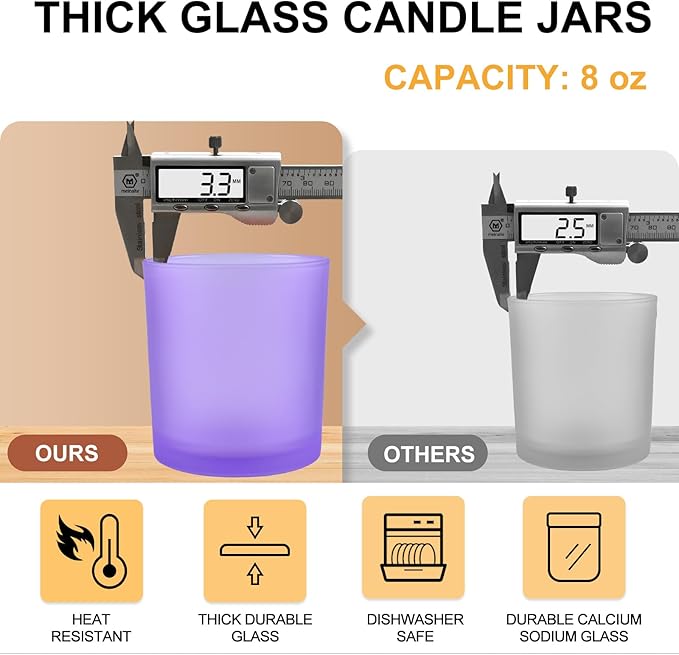 8 OZ Thick Candle Jars for Making Candles 15 Pcs, Empty Jars with Wood Lids for Candle Making, Sample Container, Frosted Purple