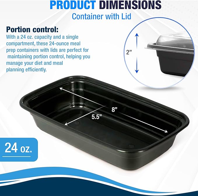 Ruthy's Outlet Meal Prep Containers W/Lids -Square Food Storage – BPA-Free| Stackable | Microwave | Freezer & Dishwasher Safe | Reusable Lunch Bento Box Portion Control & Planning (50 Pack, 32 oz)