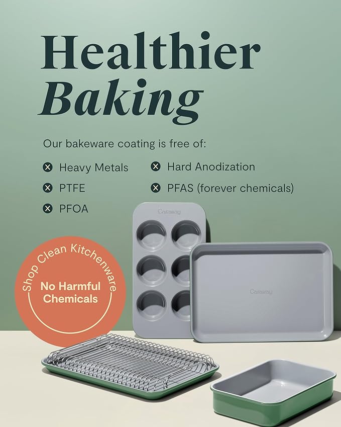 Caraway Nonstick 9” x 6.5” Small Rectangle Baking Pan Duo – Non-Toxic, PTFE & PFOA Free – Aluminized Steel Core – Deep Ceramic Baking Pan for Casseroles, Lasagna & More - Marigold