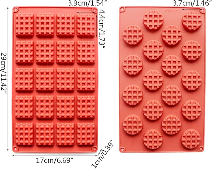 Silicone Waffle Mold Set, 2PCS/Set 20 Cavity Mini Silicone Waffle Mold Waffle Making Mold, Non-stick Cake Cookie Chocolate Making Mold for Baking