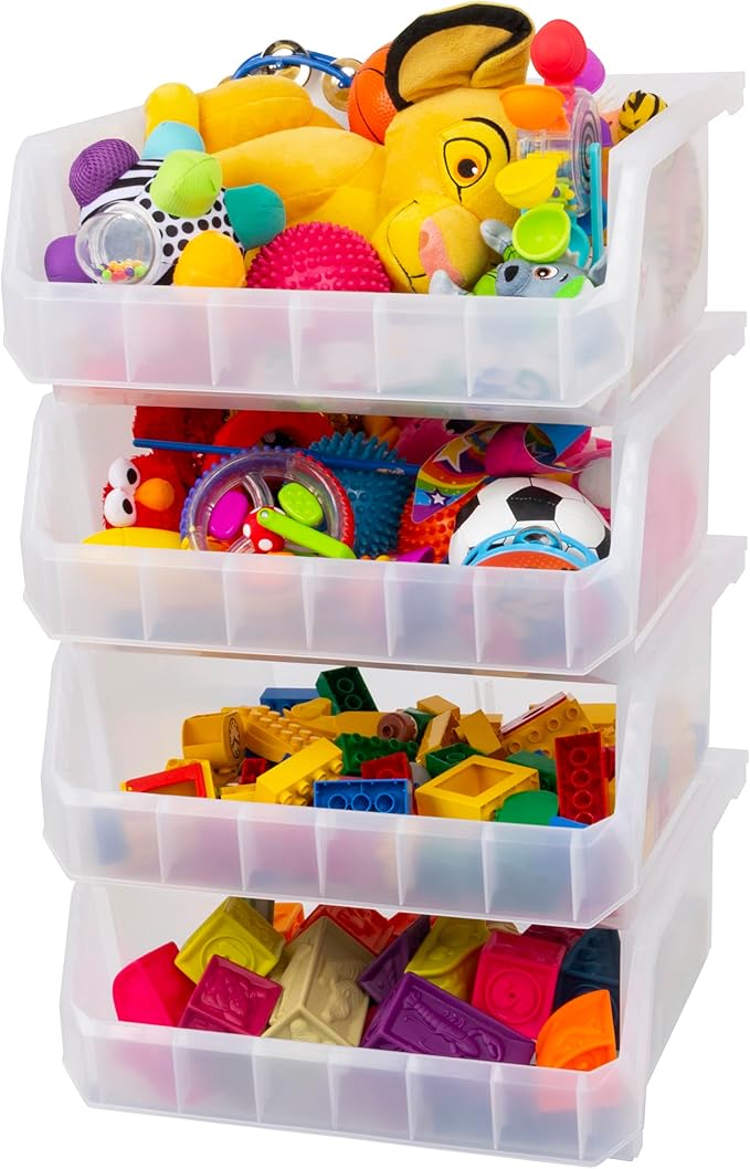 Plastic Containers for Organizing and Storage Bins for Closet, Kitchen, Office, Garage or Pantry Organization, Stackable Bins, Extra Large (14.8" x 16.5" x 7"), 4-Pack, Clear