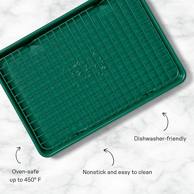 Great Jones Little Chill Wire Cooling Rack (Broccoli) | Nonstick Baking Rack, Heavy-Duty Aluminized Steel | Fits Quarter-Sheet Pans for Cooking and Baking | Oven-Safe 450°F, Dishwasher-Friendly