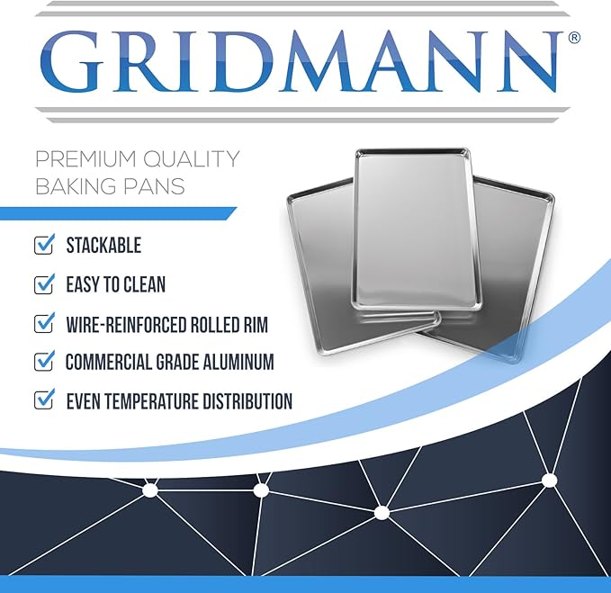 GRIDMANN 13" x 18" Commercial Grade Aluminum Cookie Sheet Baking Tray Jelly Roll Pan Half Sheet - 12 Pans
