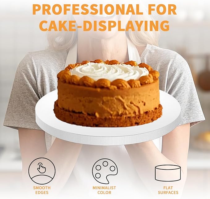12 Inches White Round Sturdy Cake Board Drums for Displaying Cakes, 1/2 Inch Thick Decorating Supplies White 10-Packs Sturdy Corrugated Cardboard Base, Base para Pastel (12inch/10pcs)