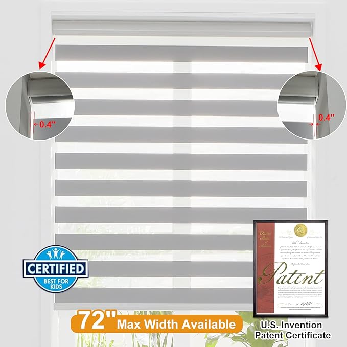 Persilux Zebra Window Blinds, Cordless Room Darkening Roller Blinds (23" W x 72" H, Grey) Roller Blinds Cordless Light Filtering, Light Control for Day and Night…
