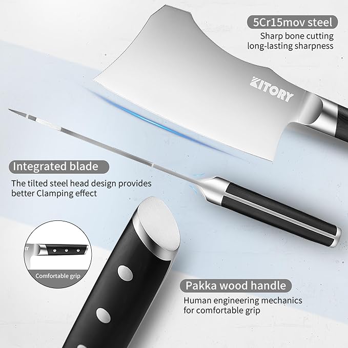 Meat Cleaver with Large Handle - 7 inch Kitchen Bone Chopper,German High Carbon Stainless Steel Chopping Knife with Ergonomic Wodden Handle - for Home Kitchen and Restaurant with Gifts Box