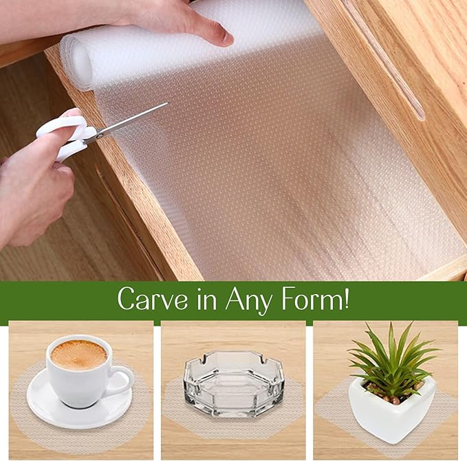 EVALAND 15.75" x 33 FT Non-Slip Shelf Liner, Non-Adhesive, BPA-Free, Waterproof Pantry Liner for Shelves, Easy to Cut, Oil-Proof Shelf Liners for Kitchen, Cabinets, Drawers, Refrigerator, Clear