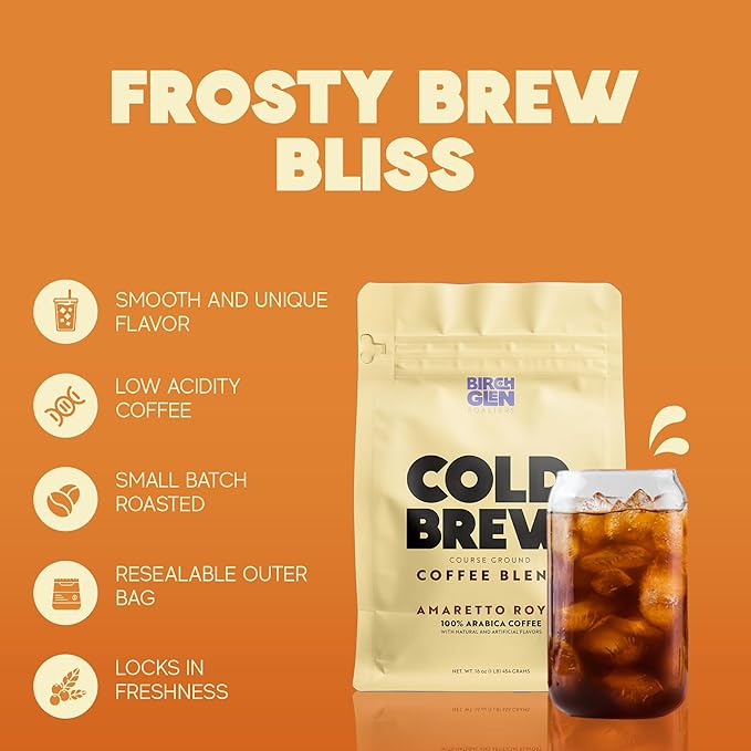 Birch Glen Roasters Cold Brew Coffee | Flavored Coarse Ground Coffee | Medium Roast | Artisanal Roasting | 100% Arabica |1 LB Bag | Crème Brûlée