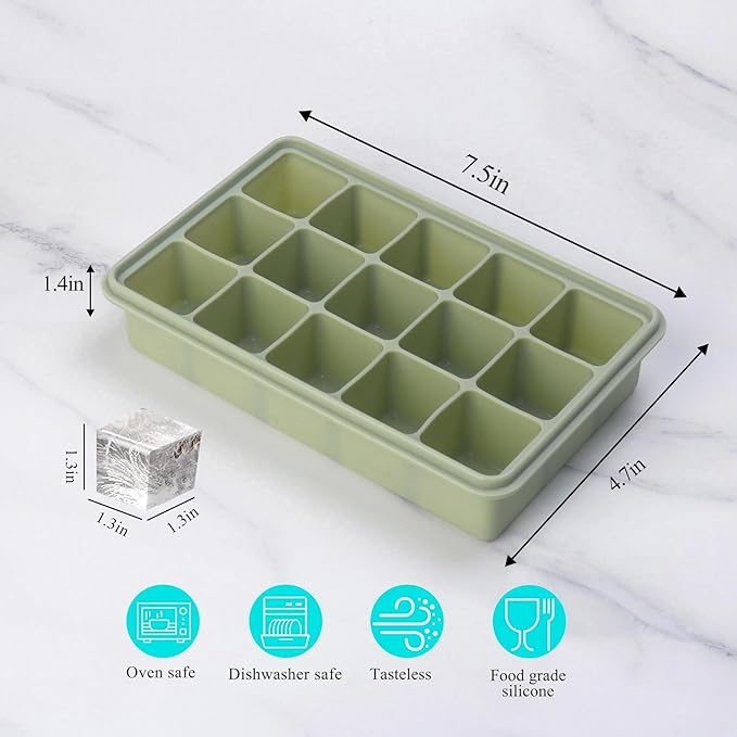 2 Tbsp Silicone Freezer Molds - Perfect for Storing Garlic, Herbs, Ginger, Pesto, Tomato Paste, Lemon Juice, Purees and More - Silicone Food Freezer Tray(Green 2 Pack)