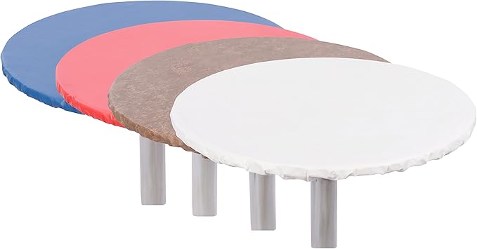 Yourtablecloth Heavy Duty Vinyl Round Fitted Tablecloth (Table Cover) with Flannel Backing Vibrant Colors Elasticized Tablecloth Great for Indoor and Outdoor Dining and Playing Cards 60” Black