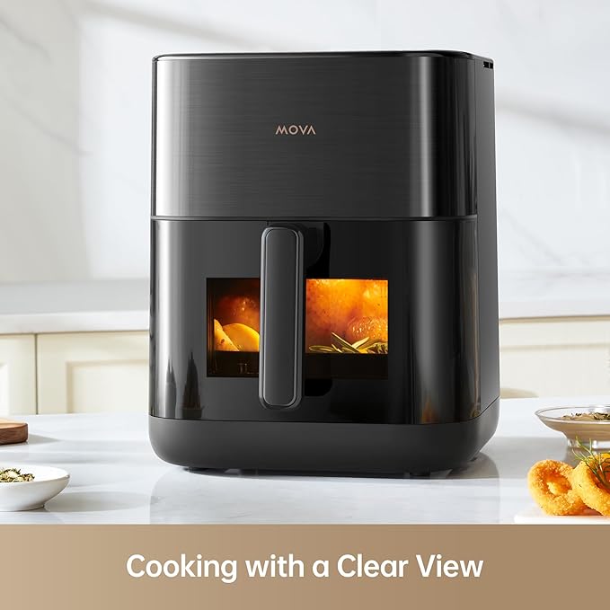 Mova FD10Pro Air Fryer, 6.3QT Large Digital Airfryer with Visible Window, 11 Preset Cooking Modes, Dual Heating System 122-450°F Precise Heat for Even Results, Non-Stick Baskets