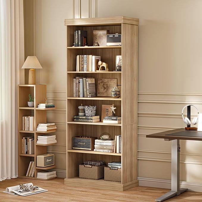 70.8" Tall Farmhouse Bookshelf with Glass Doors, Modular Bookcase with 6-Tier Adjustable Shelves, Large Storage Cabinet for Kitchen, Living Room, Brown, Set of 3