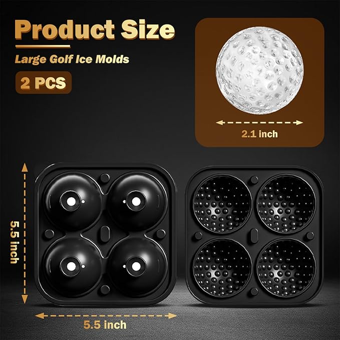 2 Pack Golf Ball Ice Cube Mold 2.1 Inch Large Silicone Golf Ball Ice Cube Molds Fun Shapes Craft Sphere Ice Molds Christmas Gifts for Men and Women Cocktails, Bourbon, Brandy, Whiskey(2, Golf Ball)