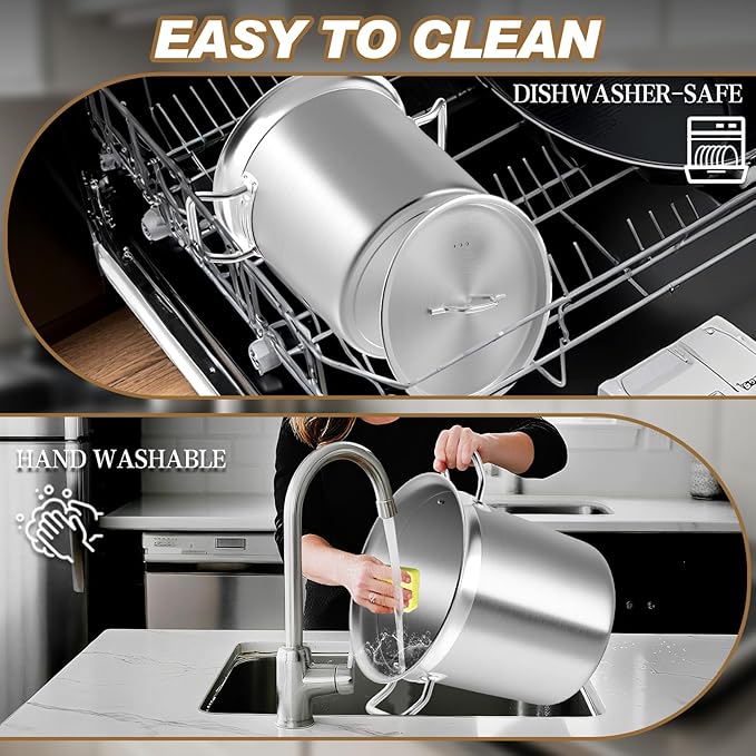 Large Stock Pot - 75QT Stainless Steel Stockpot with Lid, Heavy Duty Tri-Ply Bottom Commercial Grade Soup Pot for Cooking Soup, Stew, Canning, Oven, Gas, Ceramic, Dishwasher Safe
