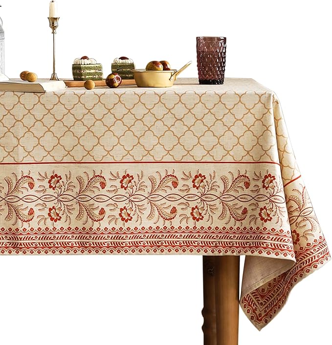 ISAENNE Designer Linen Floral Small Rectangle Tablecloth,Pale Yellow Farmhouse Indoor Table Cloth,Durable Decor Tablecloths for Dining Kitchen Thanksgiving Christmas,55"*71"-Chamonix A