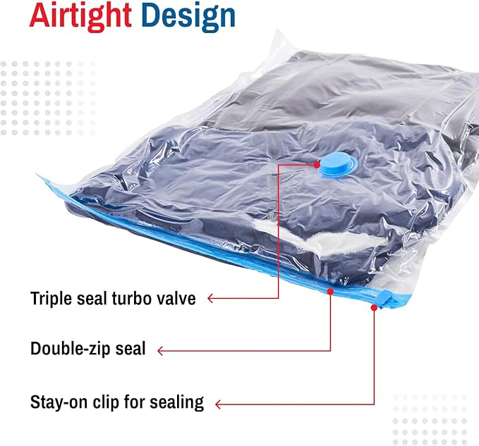 Spacesaver 8 Pack Jumbo Vacuum Storage Bags for Blankets & Clothes – Jumbo Vacuum Sealed Compression Bags with Hand Pump – Space Saver Storage Bags for Bedding, Moving, Travel & Organization
