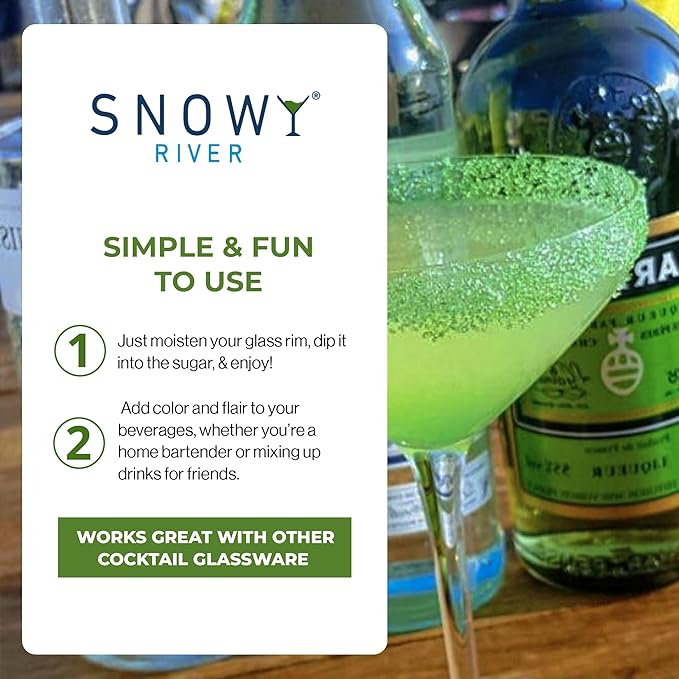 Snowy River Holly Green, Cocktail & Margarita Sugar Rimmer - Vibrant Color Glass Rimming Sugar with Medium Crystal Texture - 4oz