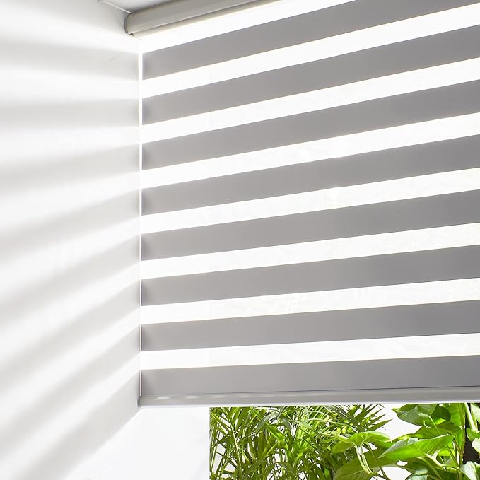 Persilux Cordless Zebra Blinds for Windows Sheer Shades for Day and Night Thermal Insulated Window Shades for Home, 58" W x 47" H, Grey