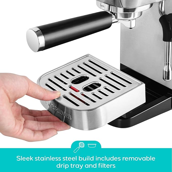 CASABREWS 3700 Essential Espresso Machine 20 Bar, Stainless Steel Cappuccino & Latte Machine with Steam Frother for Home, 43.9oz Water Tank, Silver