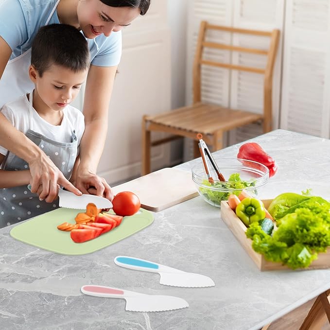 HOTEC Kids Baking Cooking Supplies Set Nylon Children's Kitchen knives BPA Free Cuttting Board Silicone Spoon Spatula Cupcake mold