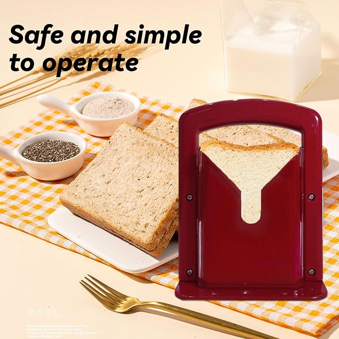 Bagel Slicer, Perfect for Bagels, Safe Grip, Safety Shield, Bagel Cutter Stainless Steel, Universal Slicer (Red)