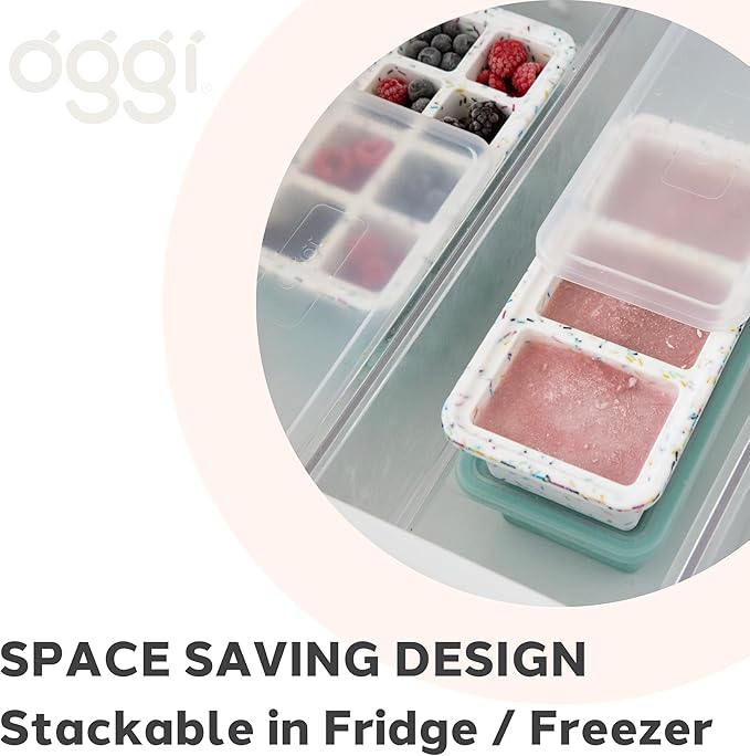OGGI Prep & Portion Silicone Freezer Trays with Lid - Freezer Molds for Food, Ice Cube Tray, Food Prep Containers, Freezer Storage Containers, for Soup, Smoothie Cubes, Sauce, Broth, Leftovers - 1 Cup